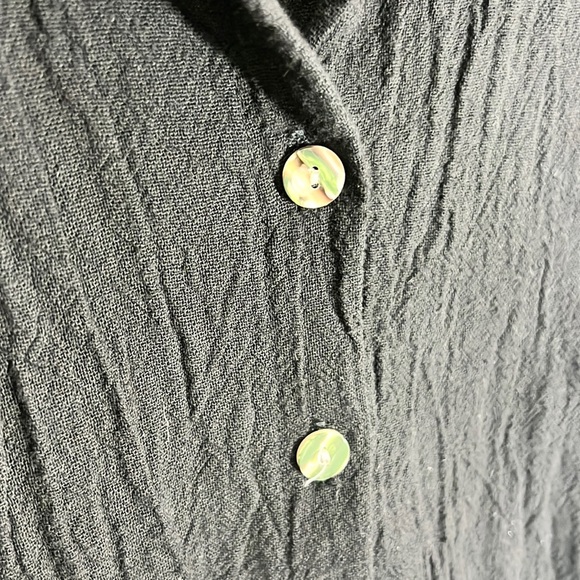 OUTFIT JPR |🖤 Black Button-Up Woven Cream Boho Style Trim Short-Sleeved Blouse - Picture 5 of 6